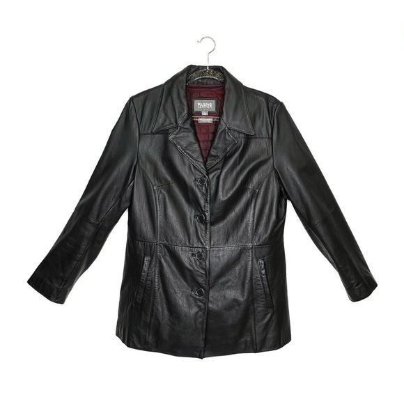 Wilson Leather Blazer Style Black Leather Jacket Women’s Size Large Button Front - Picture 12 of 12
